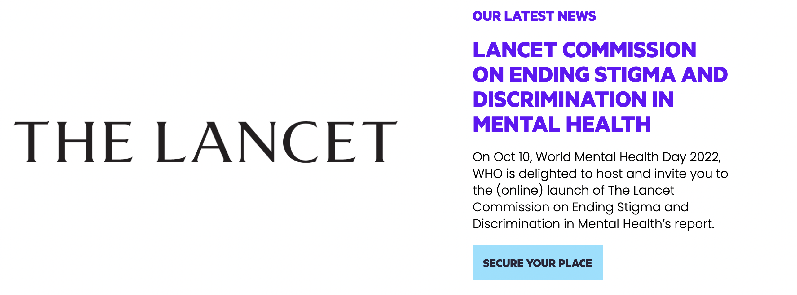 *Oct 10th* Launch of The Lancet Commission on Ending Stigma and Discrimination in Mental Health
